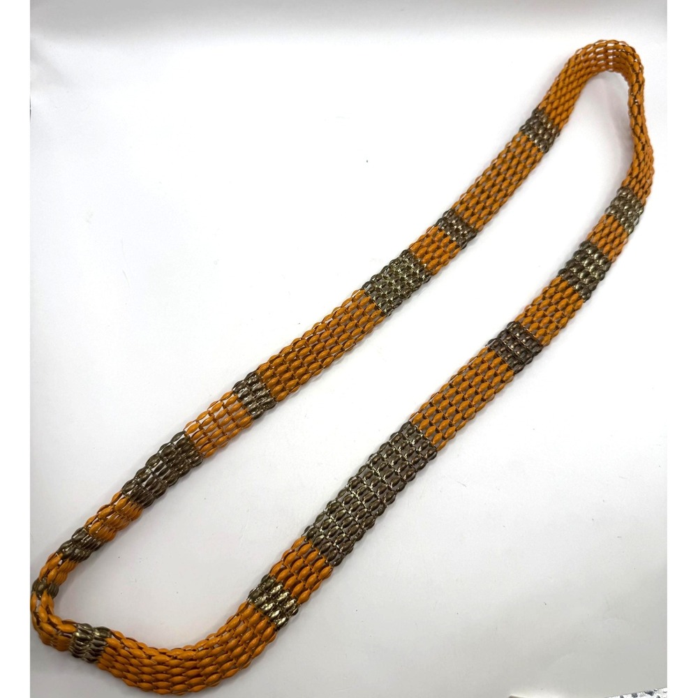 Vintage Orange & Gold‎ Multi-Strand Woven Necklace – Wide Statement